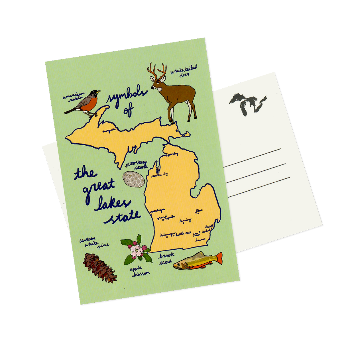State Symbols of Michigan Postcard